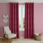 Rose red velvet-look polyester curtains - Home Loom India