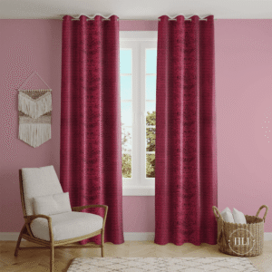Rose red velvet-look polyester curtains - Home Loom India