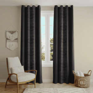 Black velvet-look polyester curtains - Home Loom India
