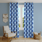 Blue leaf pattern curtains with light blue drape - Home Loom India